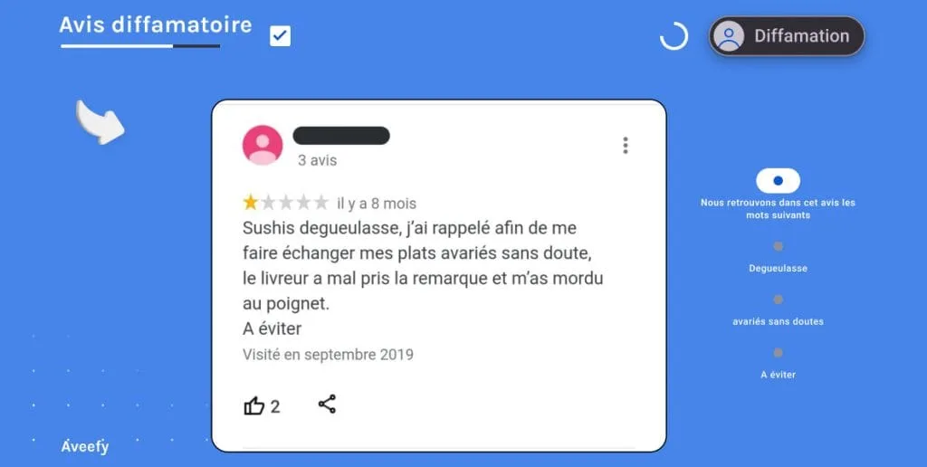 Avis diffamatoire sur un restaurant de sushi ainsi qu'un livreur