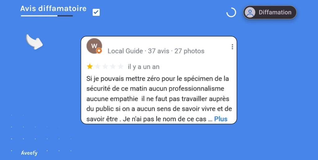 critique personnel sur l'agent de sécurité d'un établissement Google