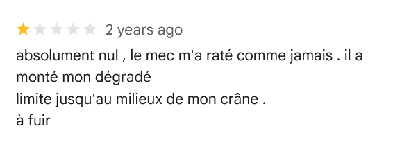 Dégradé raté, avis négatif sur salon de coiffure