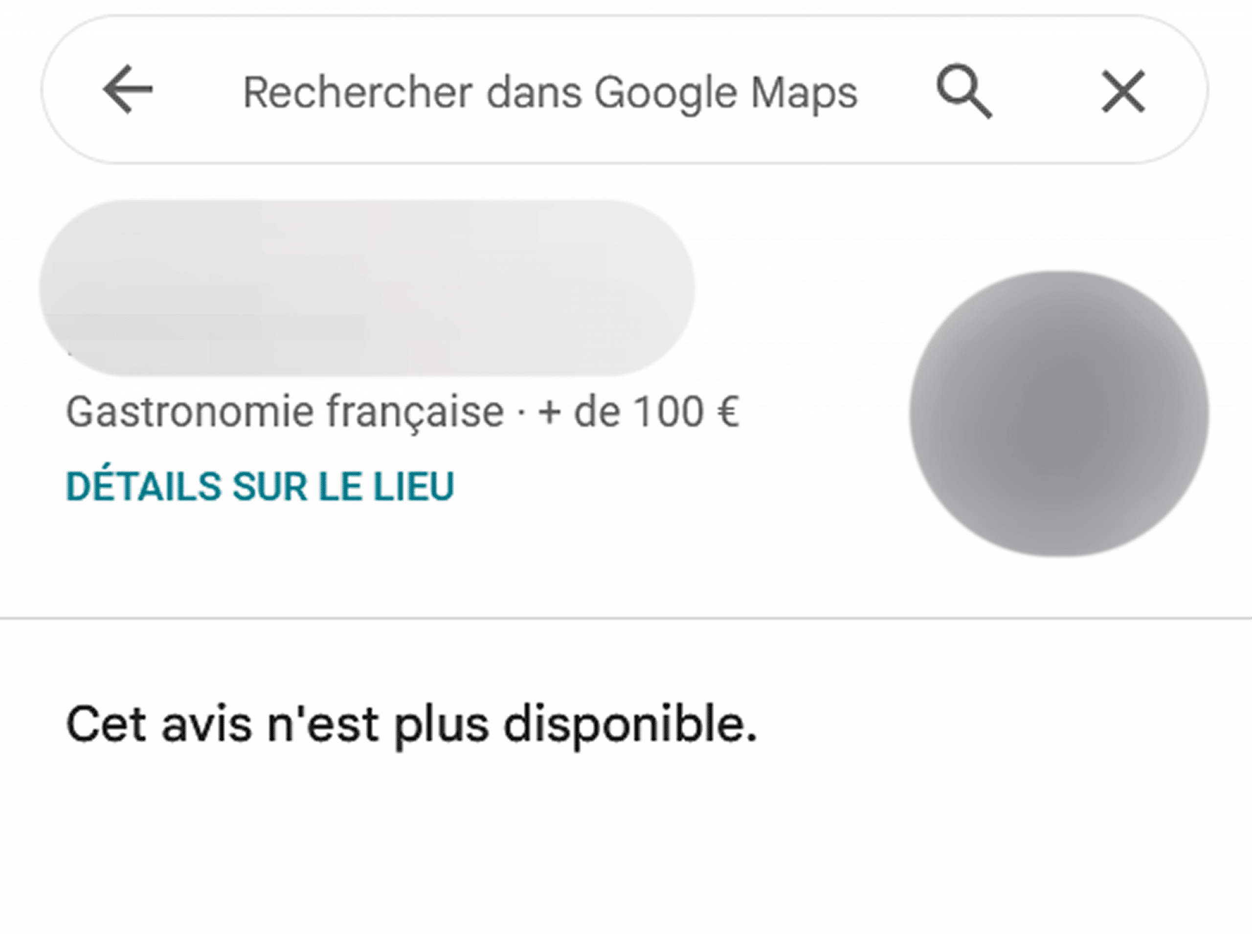 Avis non disponible sur la fiche Google My Business